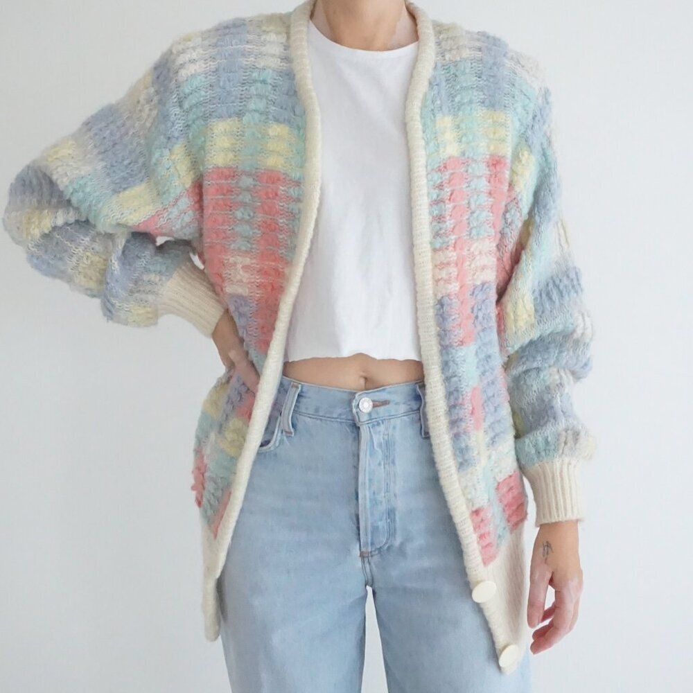 Pastel Plaid Open-Front Cardigan Sweater - Multicolor